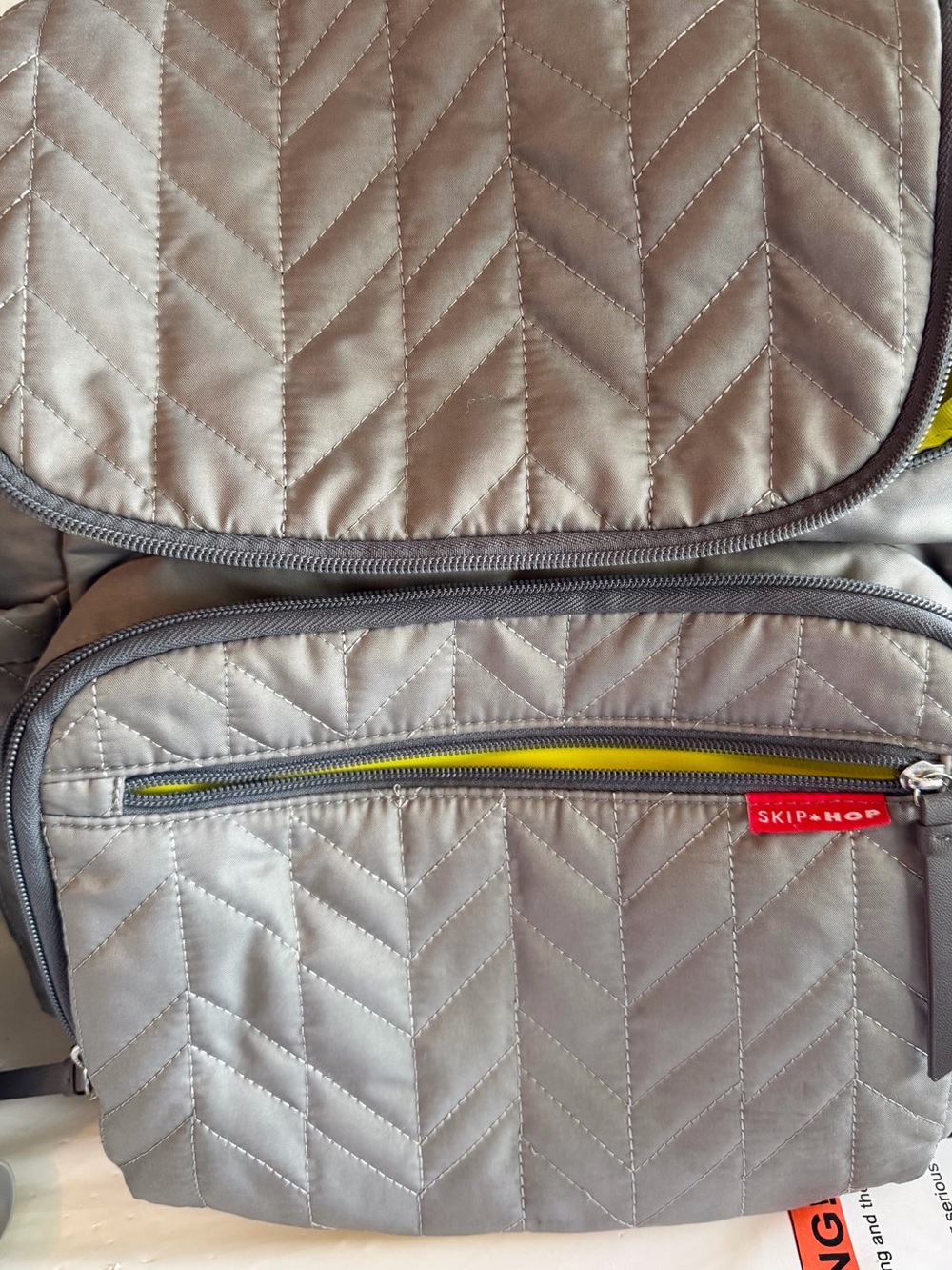 Skip Hop Quilted Gray & Lime Diaper Backpack -  Accessories Included!